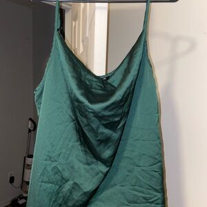 Emerald Green Satin Cowl Neck Tank Top
